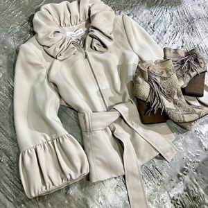 Zara beige puff collar jacket / Snakeskin print boots